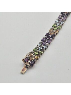 Vintage Gemstone Gold Over Sterling Silver Bracelet Amethyst Peridot Citrine Gem